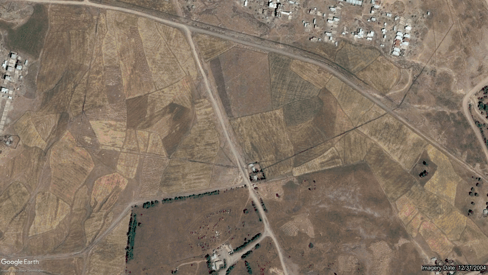 A GIF of a satellite view of the Koye Feche housing site showing its construction.