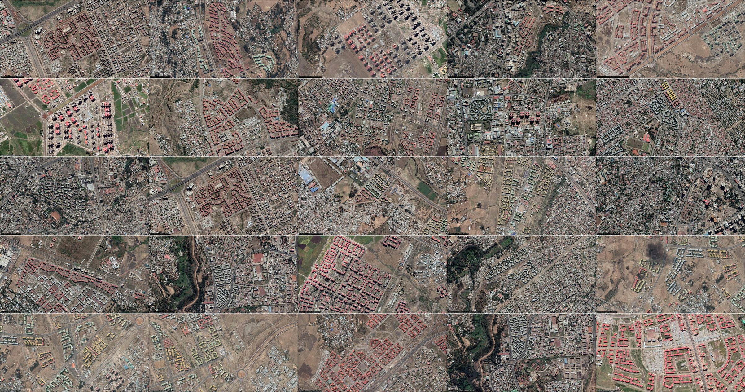 A collage of satellite images of condominium sites across Addis Ababa.